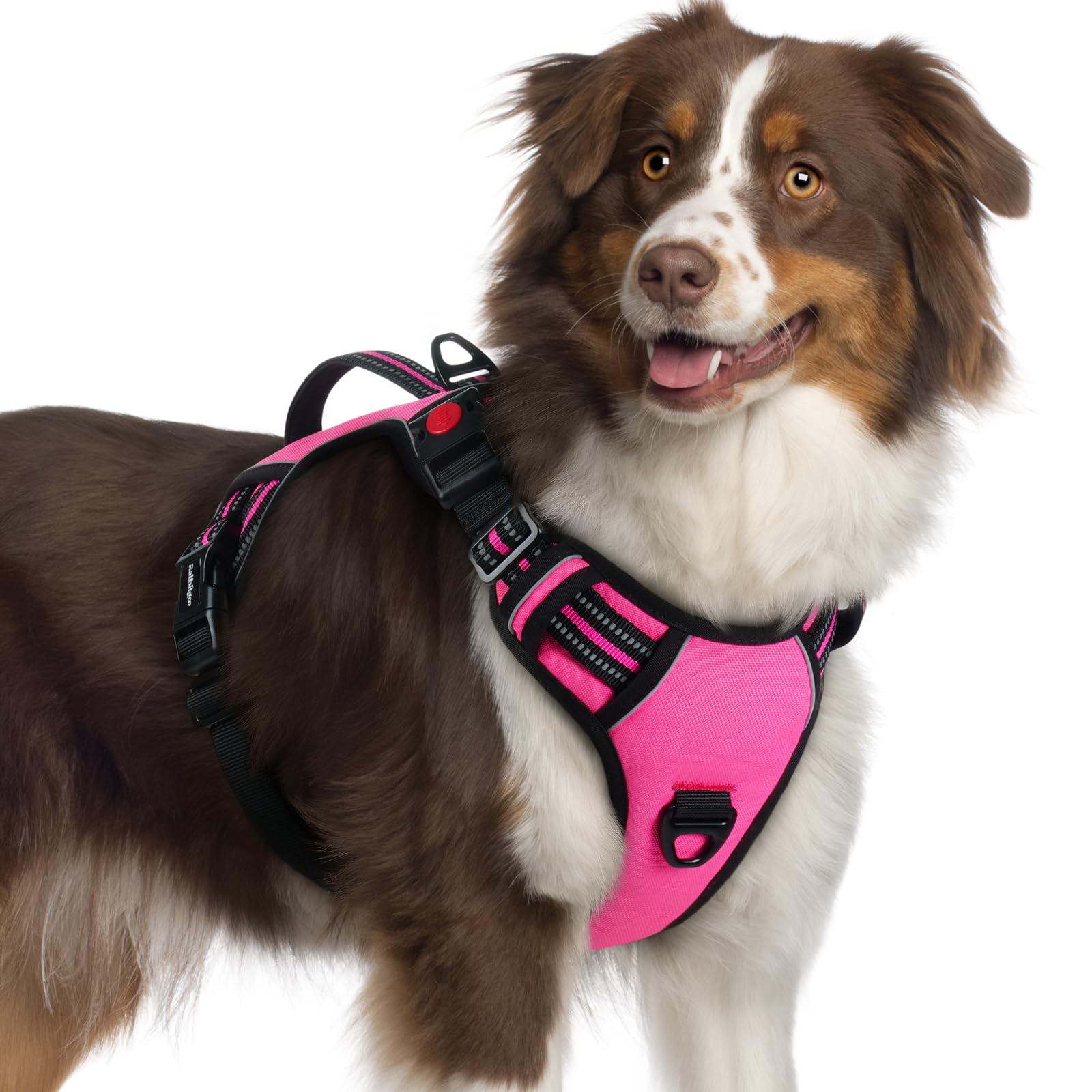 rabbitgoo Dog Harness for Large Dogs, No Pull Pet Harness with Soft Padded Handle, Adjustable Reflective Vest with 3 Buckles, Easy Walking Harness with 2 Leash Clips, Pink, XL