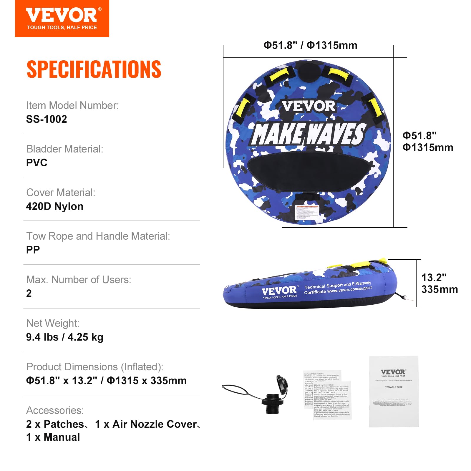 VEVOR Tube remorquable pour la Navigation Mixte