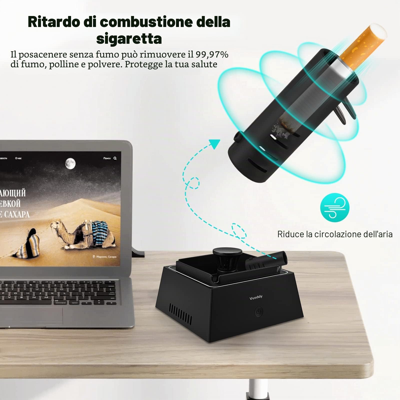 Posacenere Ad Aspirazione - Posacenere Senza Fumo 2 In 1 Con Purificatore D'aria - Posacenere Portatile Per La Pulizia Del Fumo Con Filtro Per Casa, Auto, Ufficio, Sigaretta Per Interni