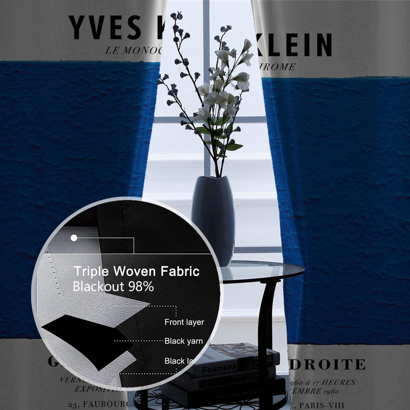 Yves Klein Blau Verdunkelung Schallschutzvorhänge für Schlafzimmer Helle Tülle Wärmeisolierter Raum Verdunkelungsvorhänge für Wohnzimmer 2X W106xL213cm