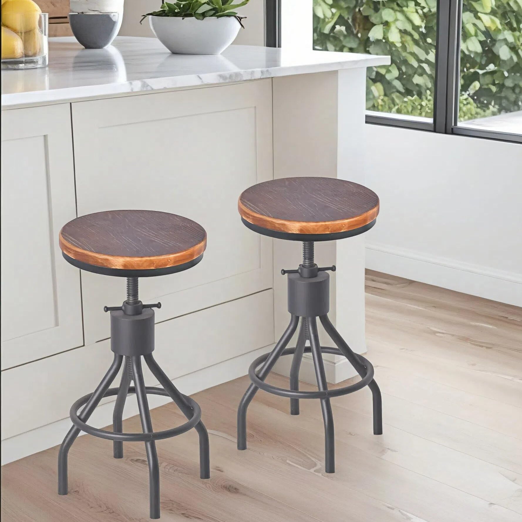 Diwhy Industrial Vintage Kitchen Counter Height Adjustable Bar Stool, Farmhou...