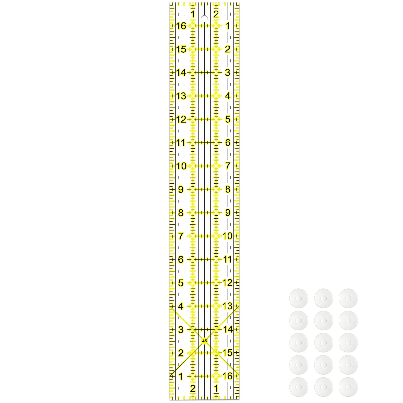 Acrylic Quilters Ruler,Sewing Ruler,3-Inch by 17-Inch, Non Slip Rings 15 Pieces for Quilting and Sewing (Yellow)