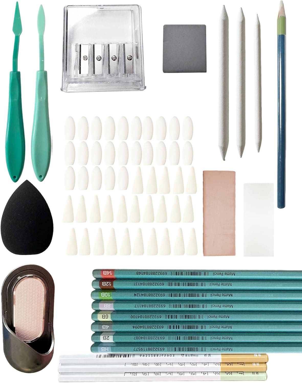 Sketching Set, Essential Drawing Kit with 73 Pieces, Including Matte Pencils, Charcoal,Kneaded Eraser,Blending Stumps,Artist's Long-Point Sharpener, Pencil Grinder, Scrapers, etc.(A.73 Pieces)
