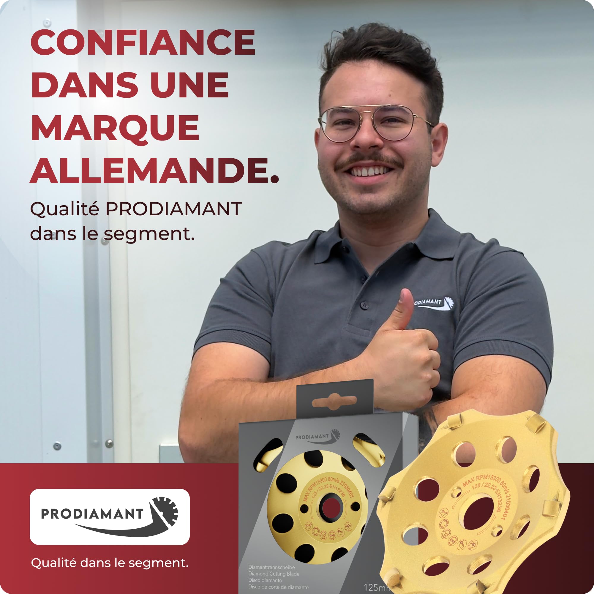PRODIAMANT PKD Meule diamantée 125 mm pour meuleuse d'angle – 6 segments pour béton, chape et revêtements robustes – Durable et puissante