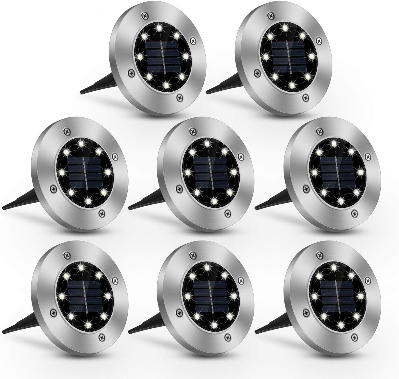 Solar Ground Lights, 8 LED Inground Solar Lights, Solar Powered Garden Lights for Outdoor Pathway Lawn Yard Patio Walkway Waterproof in-Ground Light- Bright White (8 Pack)