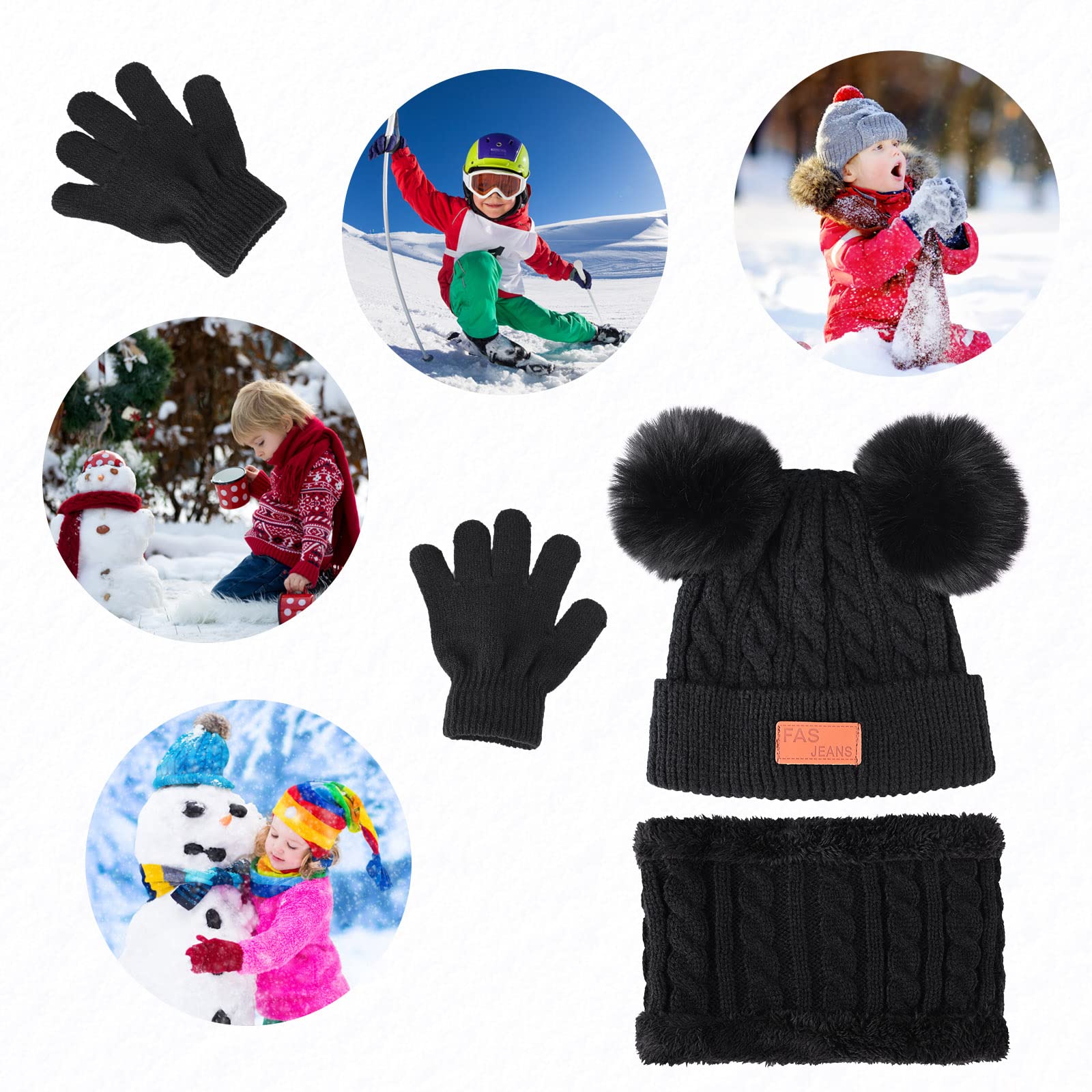 Bekecidi Dziecięca czapka, szalik, rękawiczki, zestaw zimowych czapek, czapka beanie, ciepła czapka z dzianiny, szal pętelkowy, czapka i rękawiczki, dla małych dzieci, zestaw dla chłopców i