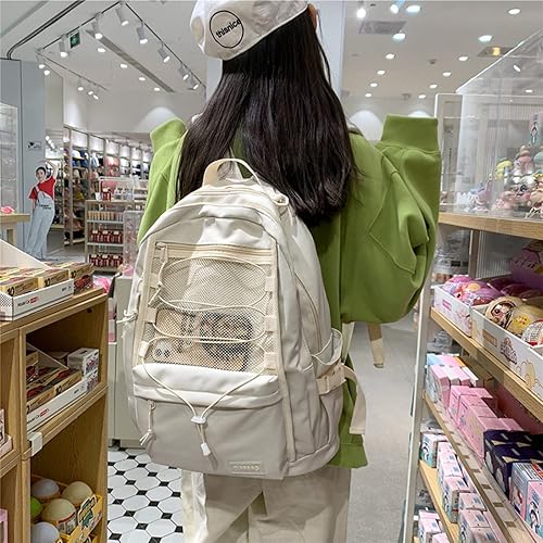 Miniatura 3 de Mochila Kawaii para adolescentes y niñas, bonita mochila escolar con compartimento para portátil, mochila estética, Beige, Kawaii Lindo Encantador