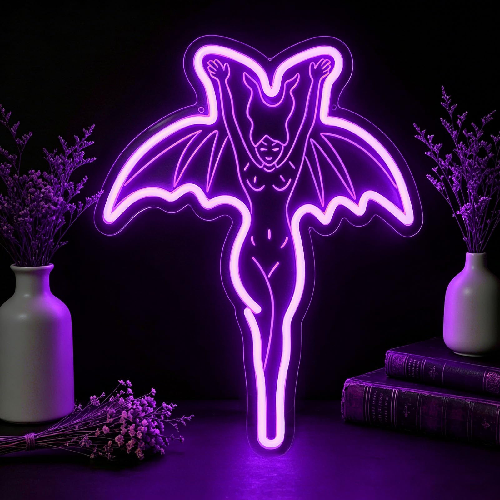Devil Neon Sign USB-Powered with Adjustable Brightness LED Light Sign for Spooky Halloween Gothic Purple Vampire Neon Light Up Signs for Bar Secret Base KTV (D 12.8 in × W 16.4 in)
