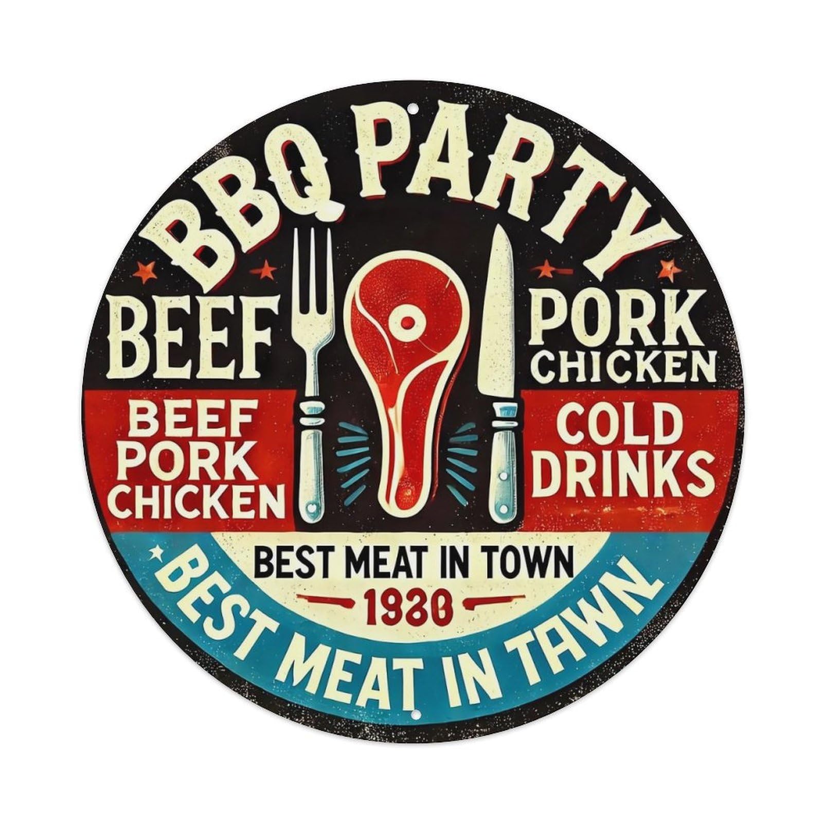 Bbq Party Meat And Drinks Metal Tin Sign Plaque