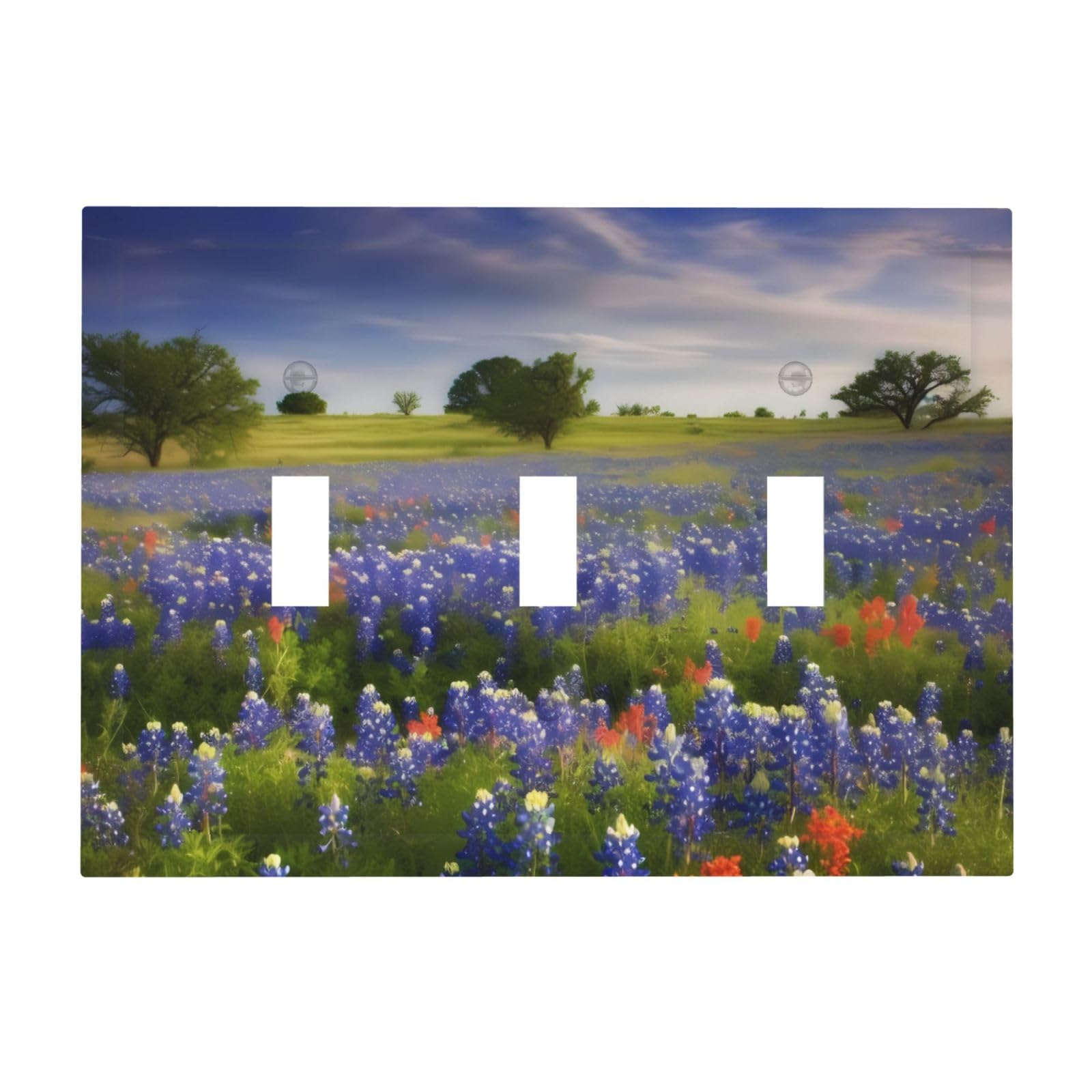 Kloph Texas Bluebonnets Scenery Decorator Light Switch Covers Wall Plate 3-Gang Mid Size 6.7" X 4.8" Triple Toggle Switch Wallplate Decorative 3 Gang Wall Switch Plate Covers Polycarbonate Thermoplastic