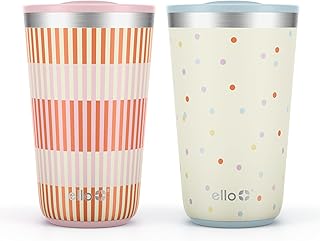 Ello 2 Pack 16oz Stainless Steel Stacking Cups with Easy Press Lids | Pint Size Reusable Tumblers for Parties, Home, Camping, Outdoor | Keeps Cold for 16 Hours, Dishwasher Safe | Stripes & Dots