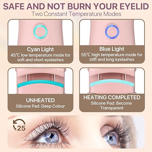 Miniatura 3 de Rizador de pestañas calentado, rizador de pestañas eléctrico recargable para un rizado natural rápido, 2 modos de calentamiento, rizador térmico de
