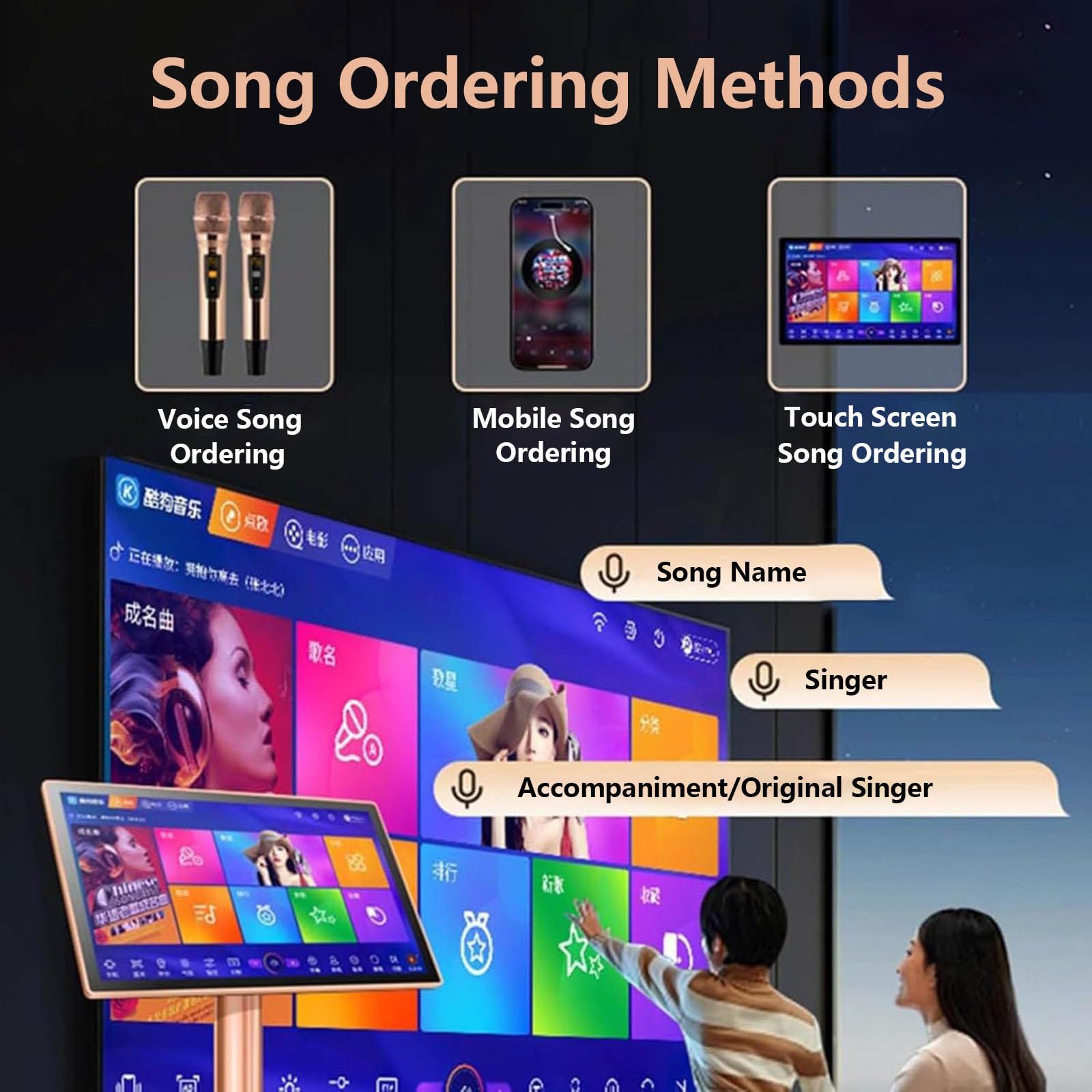 Macchina per Karaoke Intelligente, Touch Screen da 19,5 Pollici con visualizzazione dei Testi, Macchina per Karaoke Tutto in Uno con Microfono Wireless, Attrezzatura per Karaoke, b