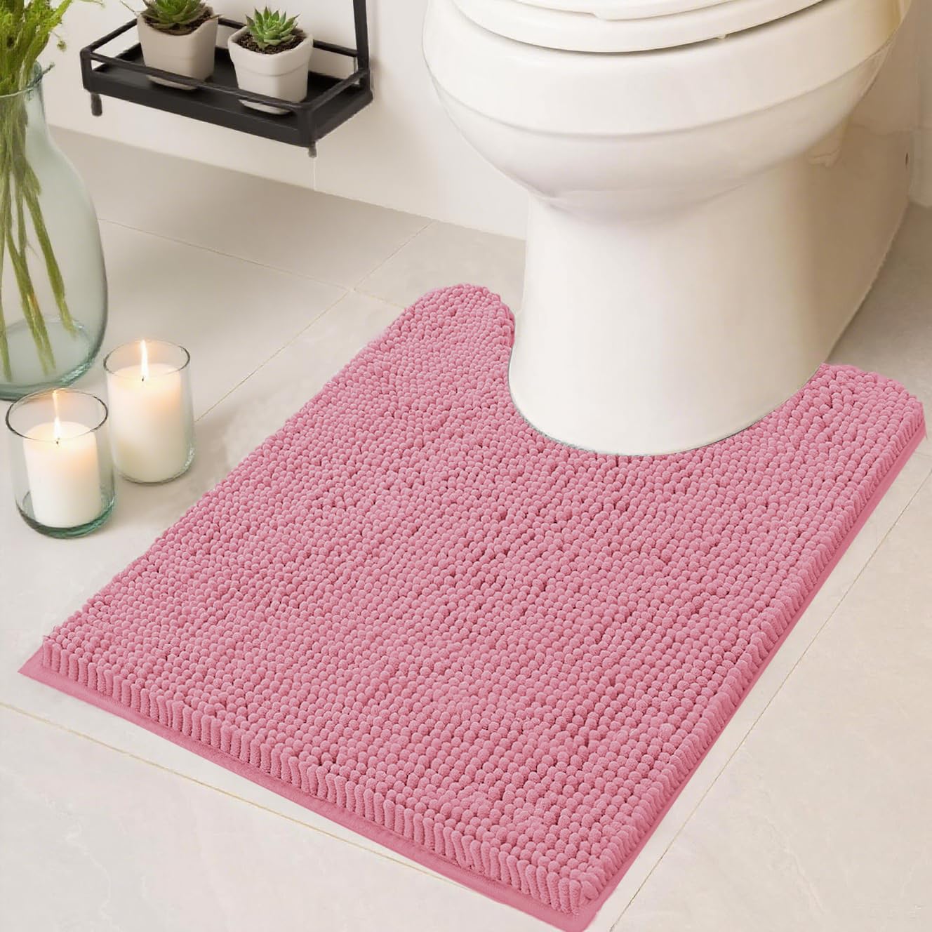 Toilet Rugs U Shaped Washable 20x20 Ultra Soft Absorbent Chenille Non Slip Contour Bathroom Rugs for Toilet Dry