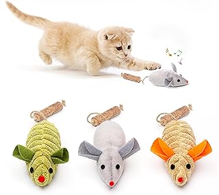 Potaroma Cat Toys 3Pcs Squeak Mice, Interactive Catnip Silvervine Animals Toys for Indoor Kittens, Dental Matatabi Cat Nip Chirping Toy, Cat Chew Exercise Toy for All Breeds and Species