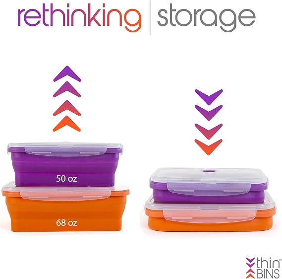 Kitchen Home Thin Bins Collapsible Containers Set of 2 Extra Large Rectangle Silicone Food Storage Containers BPA Free, Microwave, Dishwasher and Freezer Safe