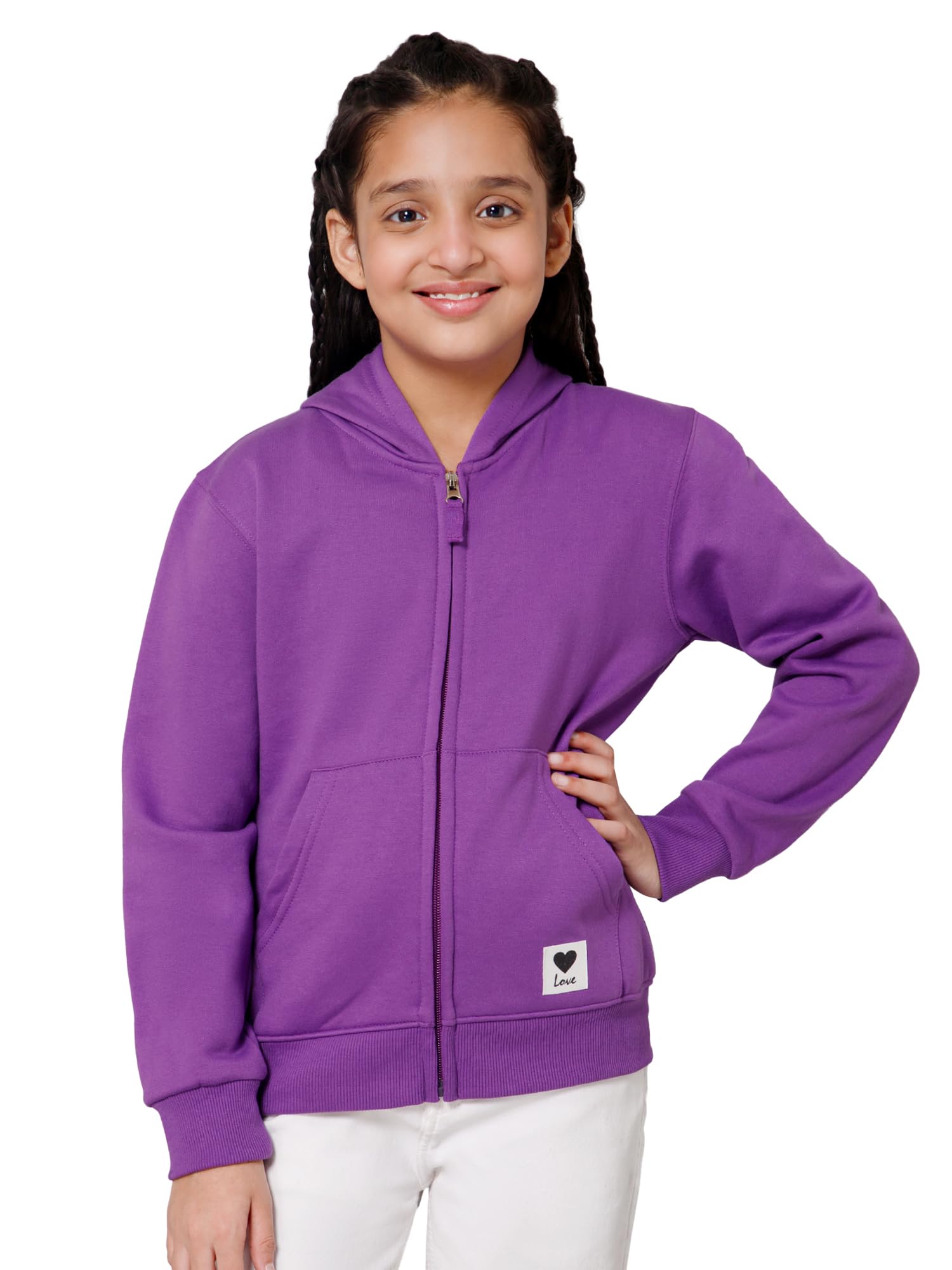 Alan Jones Clothing Girls Zipper Hooded Sweatshirt | Placement Print | Insert Pockets | Ribbed Hem | Regular Fit | Sizes 3–14 Years