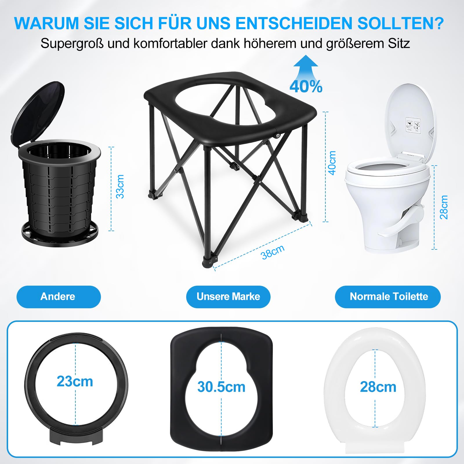 Toilettes pliantes mobiles, faciles à transporter, pour le camping, les secours, le jardin, la tente, la voiture et l'extérieur, les toilettes de camping pliables