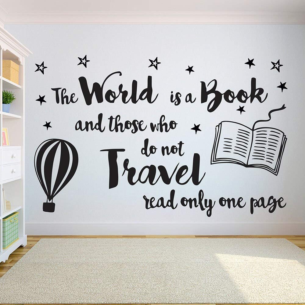 Wyfcl Books Wall Decals Quote World Is A Book Library Bookstore Reading Room Decoration Stickers Vinyl Children's Room Decoration Mural 89X57cm