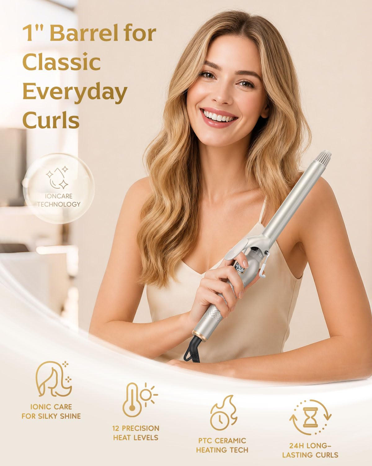 Ceramic Curling Iron with Adjustable Heat and Dual Voltage