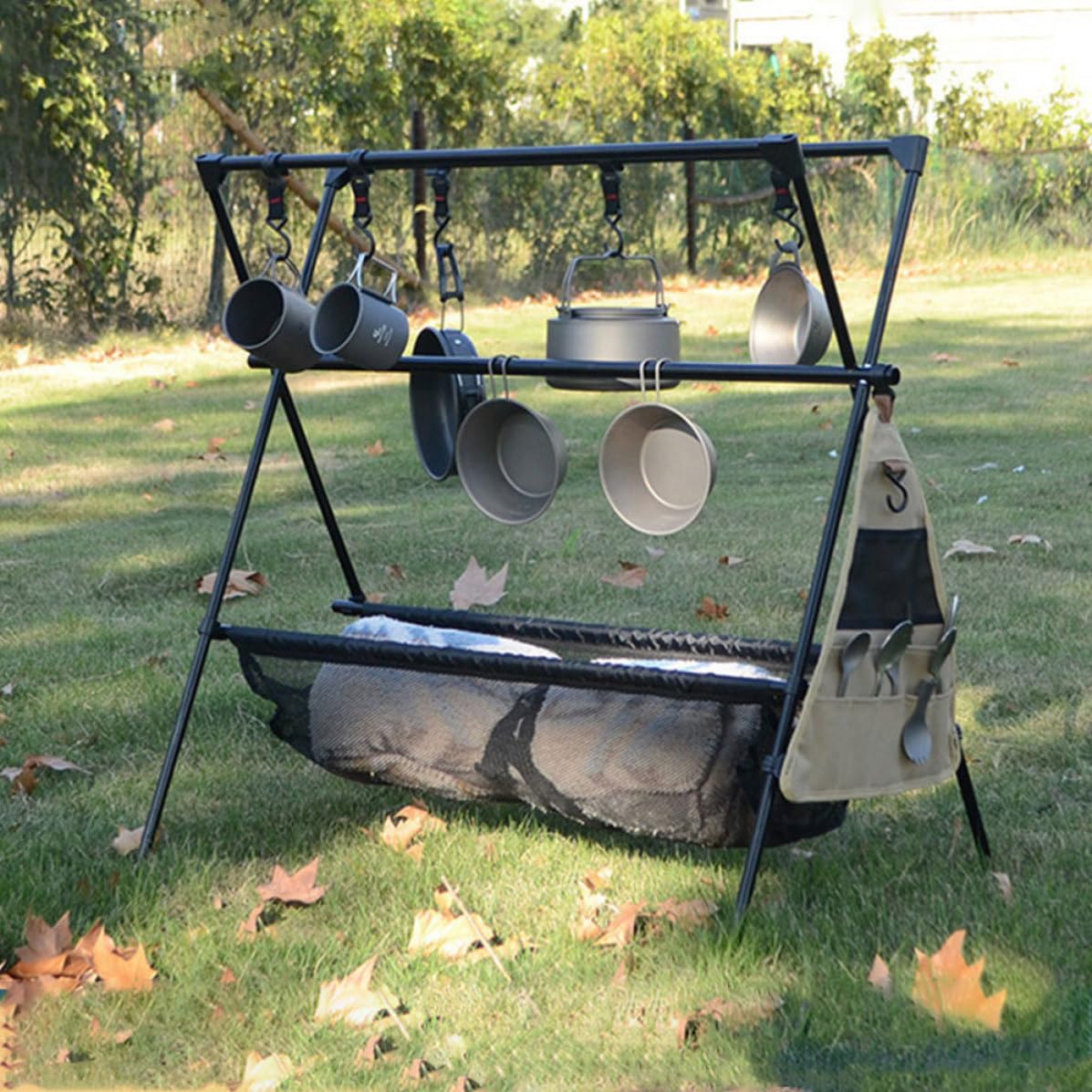 Trépied de Camping Pliable en Alliage D’aluminium Noir