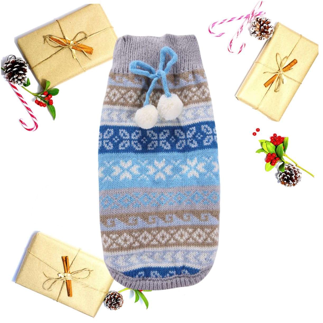 Mipcase 3 Pièces Chandail Chaud Pull-Over pour Chiot faveurs de fête de Noël de Chien Gilet pour Animaux de Compagnie en Plein air Pull de Noël vêtements pour Chiens de Compagnie Blue