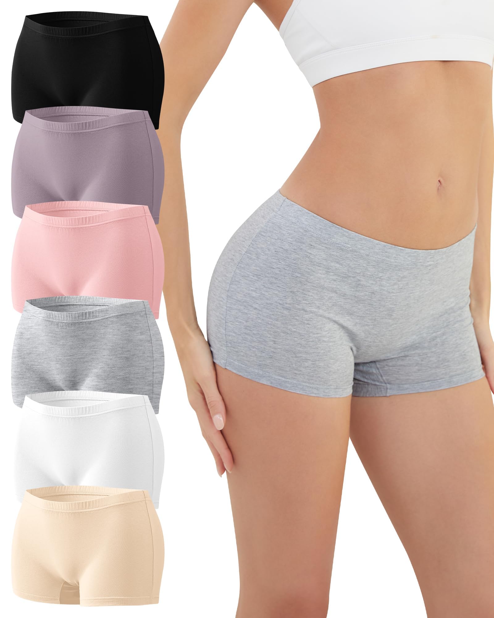 Sunm Boutique Cotton Boy Shorts Underwear for Women Soft Womens Boxer Briefs Moisture Wicking Boyshorts Panties 6 Pack