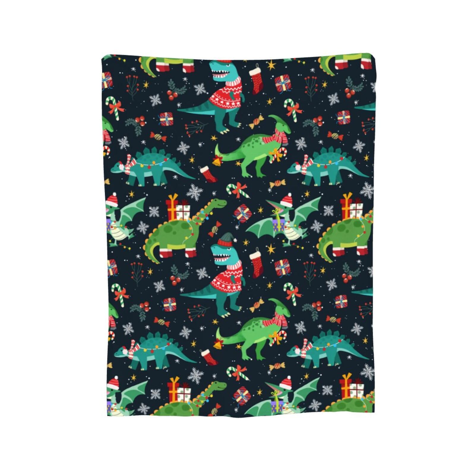 Christmas Dinosaur Blanket 40"X30" Flannel Ultra-Soft Fleece Throw Blanket for Soft,Couch,Chair,Sofa,Office Bed Suitable All Season