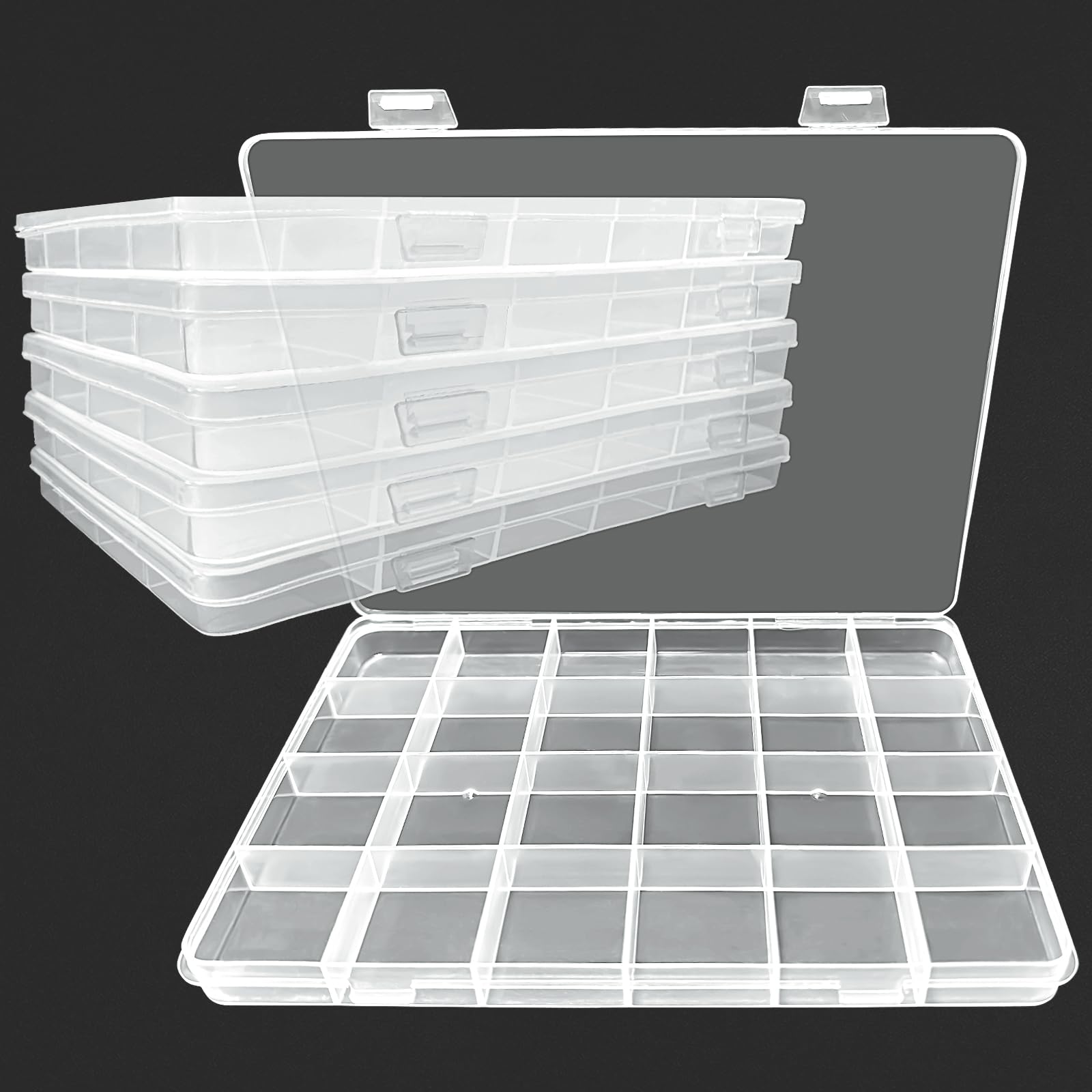 Amindz 2 Pezzi 24 Griglie Scatole di Immagazzinaggio,Plastica Trasparente Stoccaggio Scatole,Stoccaggio Gioielli Organizzatore con Divisori,Scatola Organizer Regolabile per DIY Art Craft