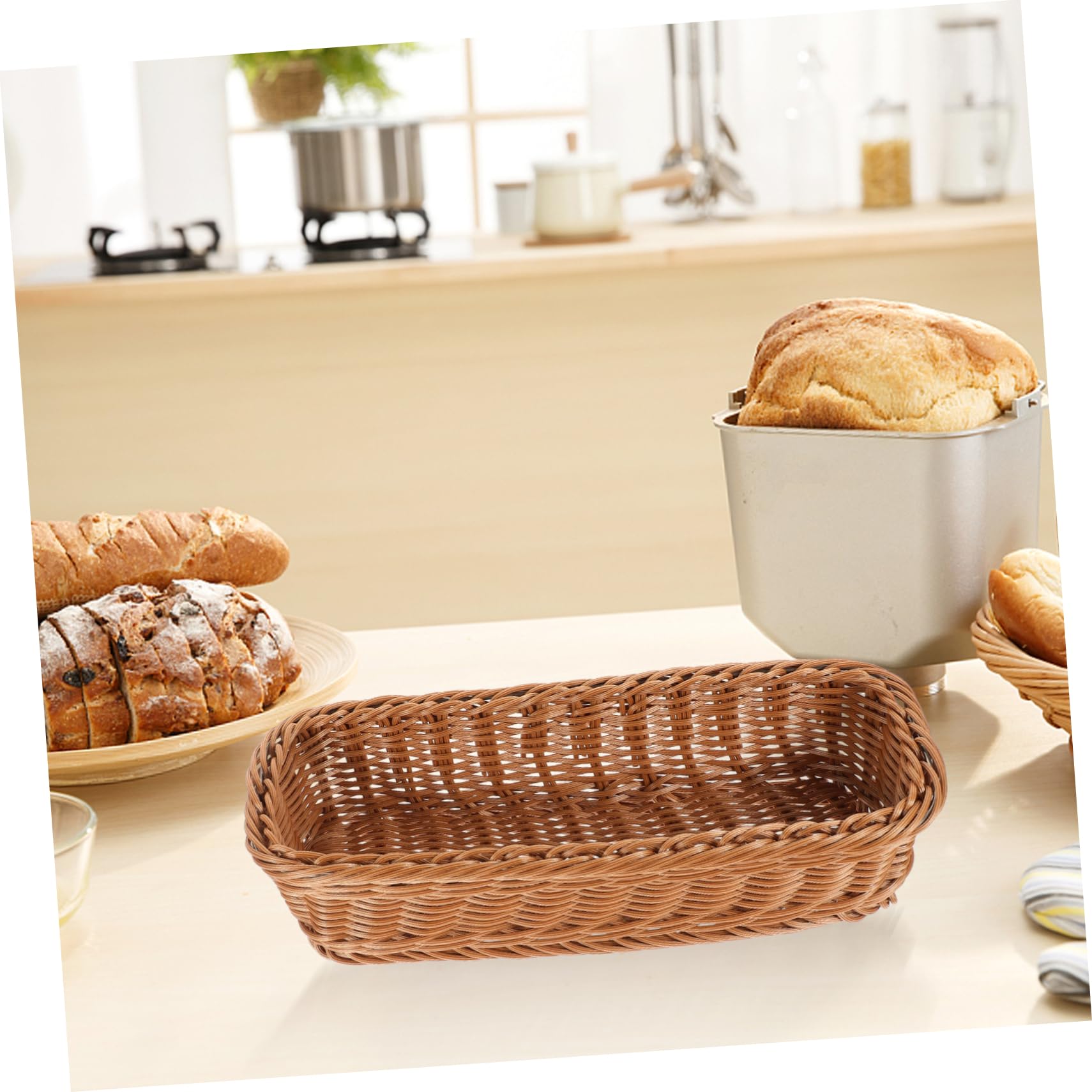 Cabilock 5 Uds Organizador De Cubiertos Cesta Cestas De Almacenamiento Soporte Para Alimentos Cesta De Cocina Cesta De Mimbre De Imitación Tejida Cesta De Aperitivos De Ratán De Imitación