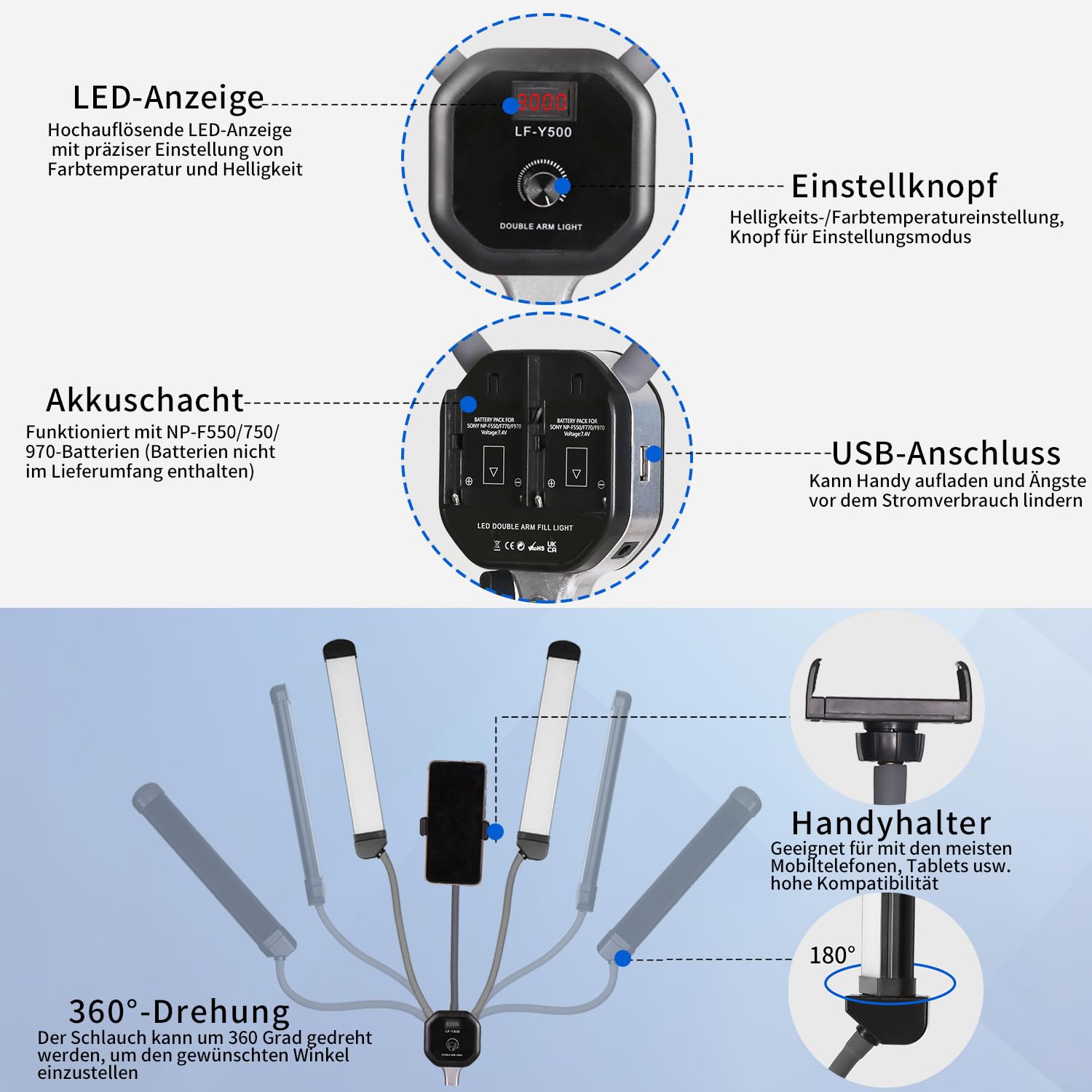 50W 3000–6500K dimmbare LED-Doppelarmleuchte mit 105 cm dreieckigem Ausleger zur Wandmontage, Fotografie-Beleuchtungsset für Make-up, Live-Übertragung, Augenbrauen, Tattoo-Lampe, Studio-Video