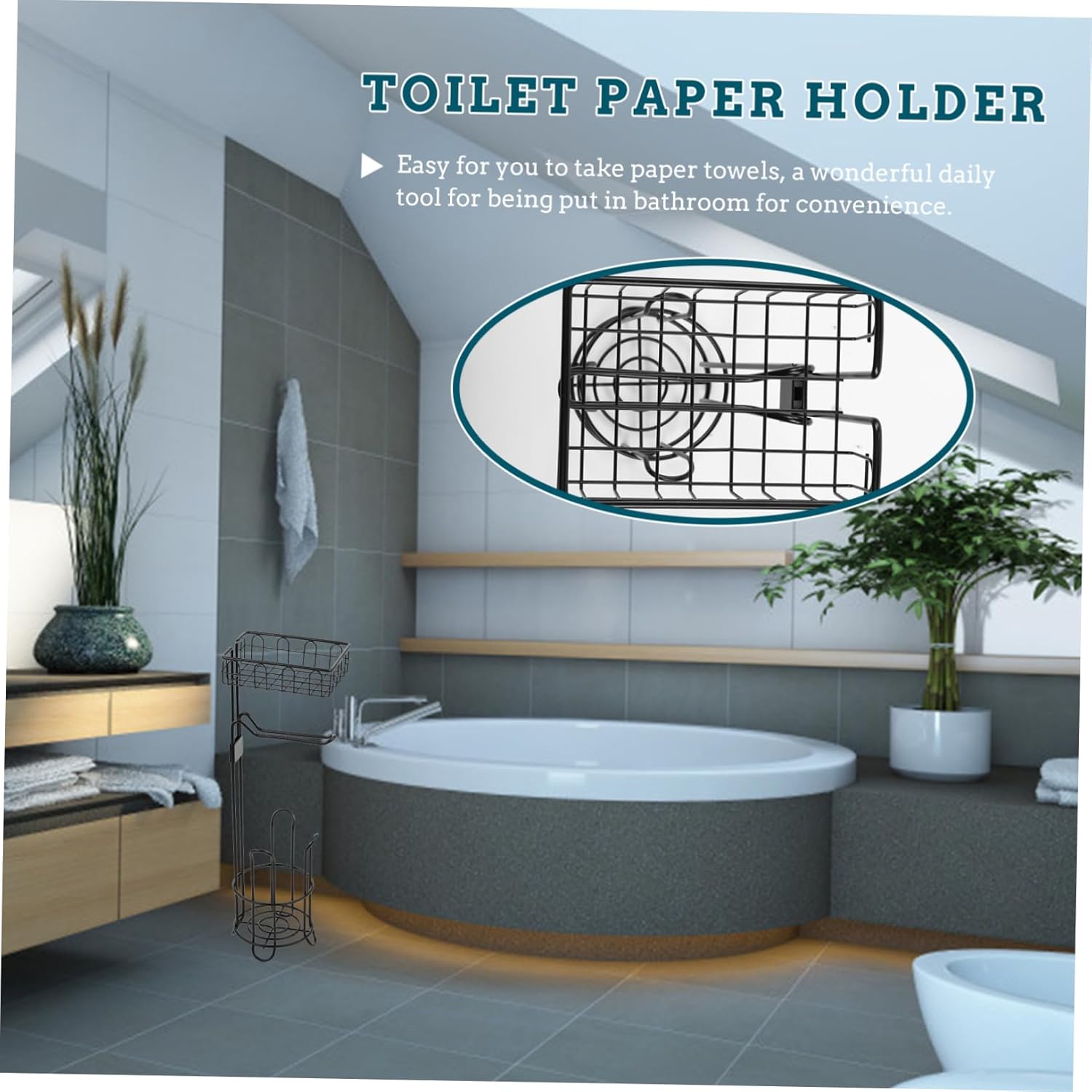 Veemoon Toilet Paper Holder Paper Rack for Bathroom Storage Removable Basket for Sundries Stable and Practical Tissue Holder Floor Design for Easy Access