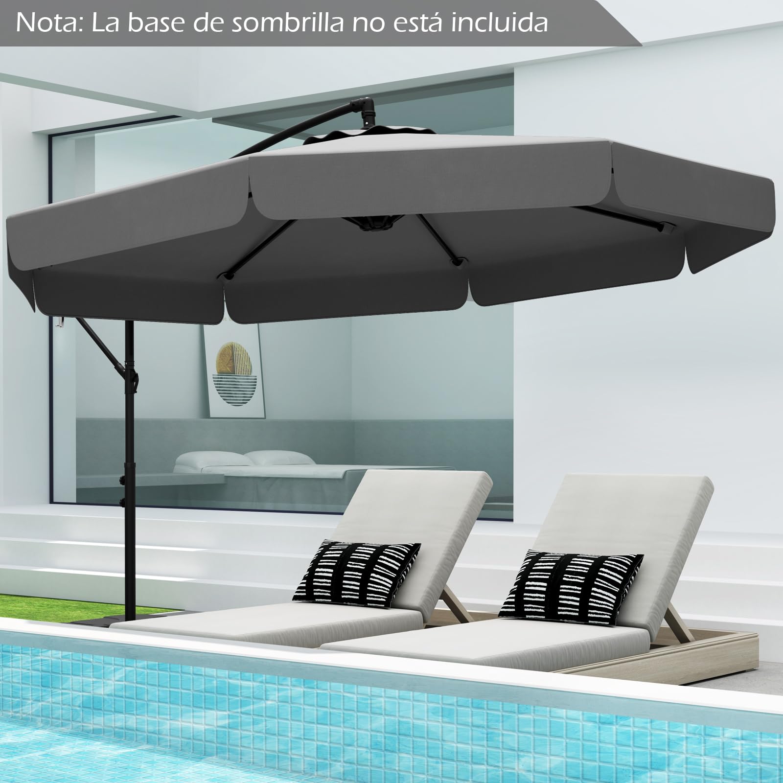 COSTWAY Sombrilla Terraza Exterior Ø290, Parasol para Patio con Funda, Sombrilla Cantilever para Jardin con Ajuste de Inclinación 35°, Manivela, 8 Varillas, Parasol para Jardín Piscina Terraza