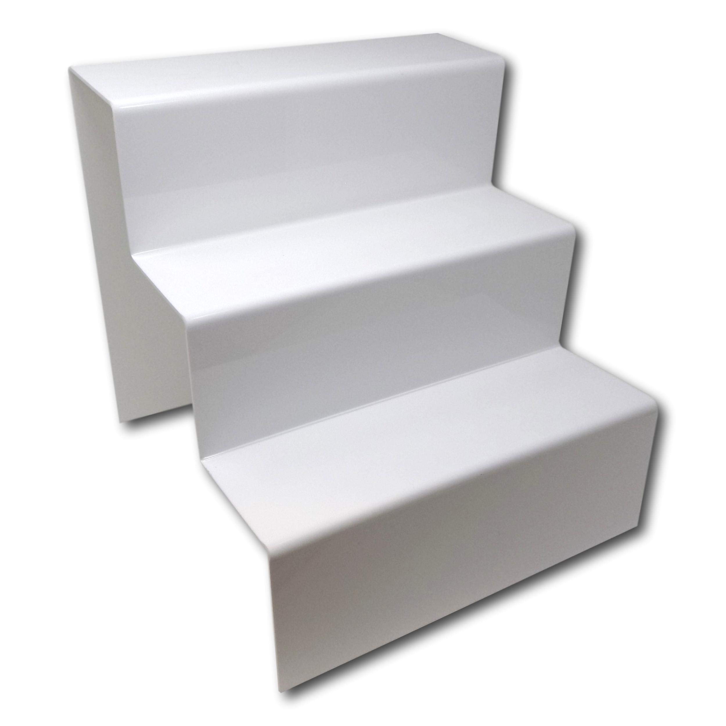 EPOSGEAR Three (3) Step Tier Clear or Coloured Acrylic Plastic Retail Riser Counter Display Plinth Stands - Perfect for Shops, Stalls, Ornaments, Models etc (White, Extra Large Wide)