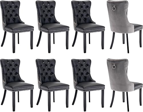 Miniatura 13 de Juego de 4 sillas de comedor de terciopelo, sillas tapizadas con respaldo de alas altas copetudas con ribete de cabeza de clavo y anillo de 01 -