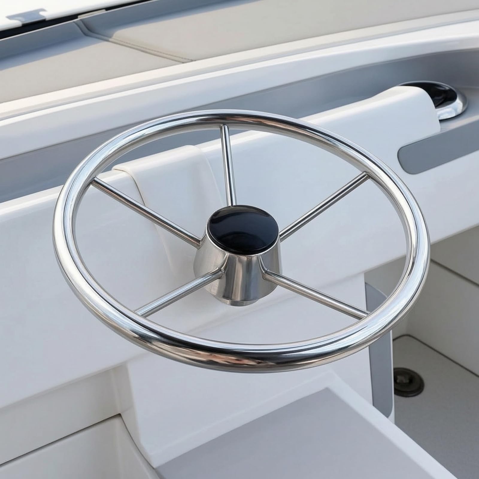 Volante Barca Volante Timone Ruota Timoneria Inox Marino Finitura Specchio Compatto E Resistente Risposta Sensibile Installazione su Timonerie Comuni Adatto a Tender Piccole Imbarcazioni