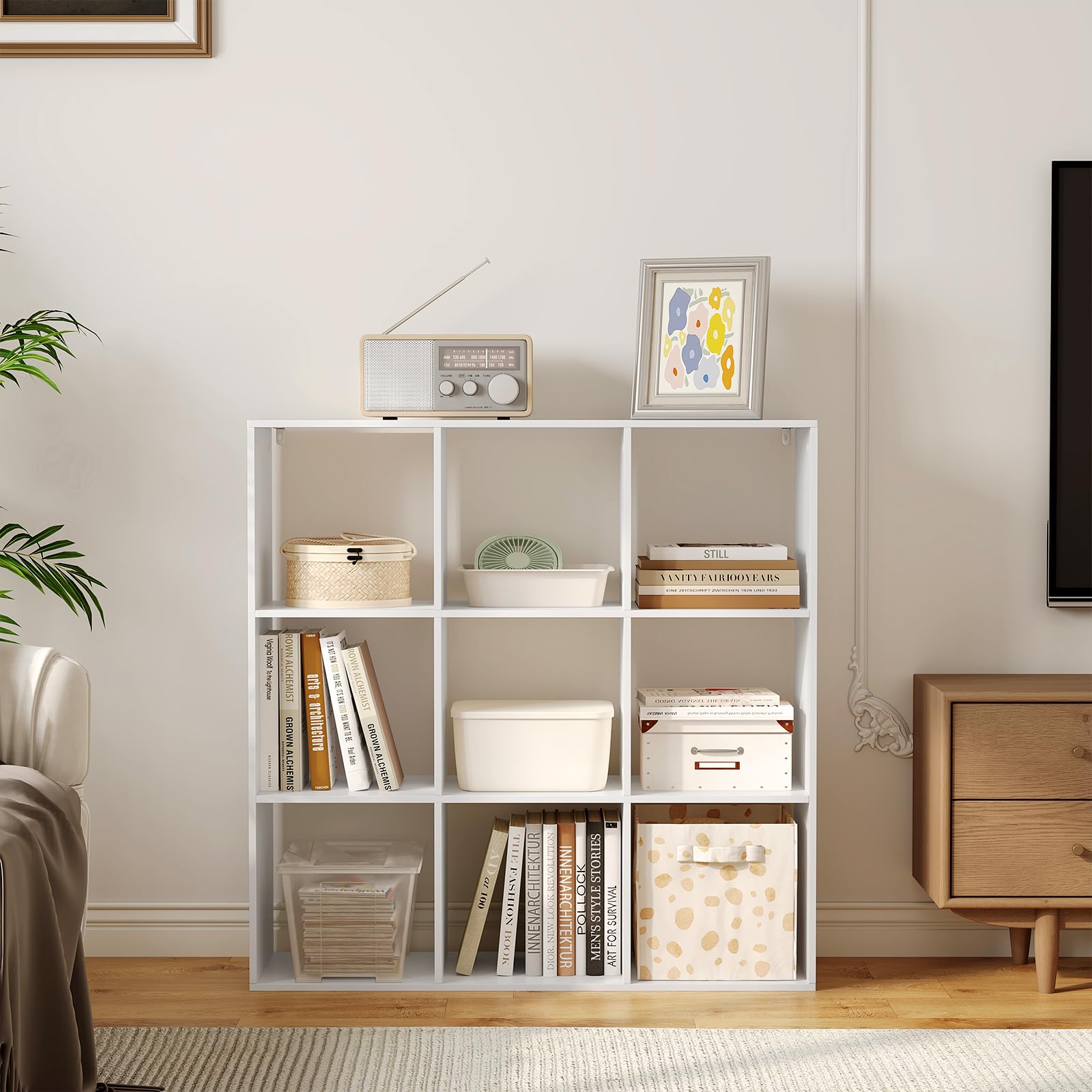 WOLTU Libreria a 9 Cubi, Scaffale di Stoccaggio a 9 Cubi, Divisorio per Libreria, Mobile di Stoccaggio per Soggiorno e Ufficio, Bianco, 94x29,5x93 cm, SK047ws