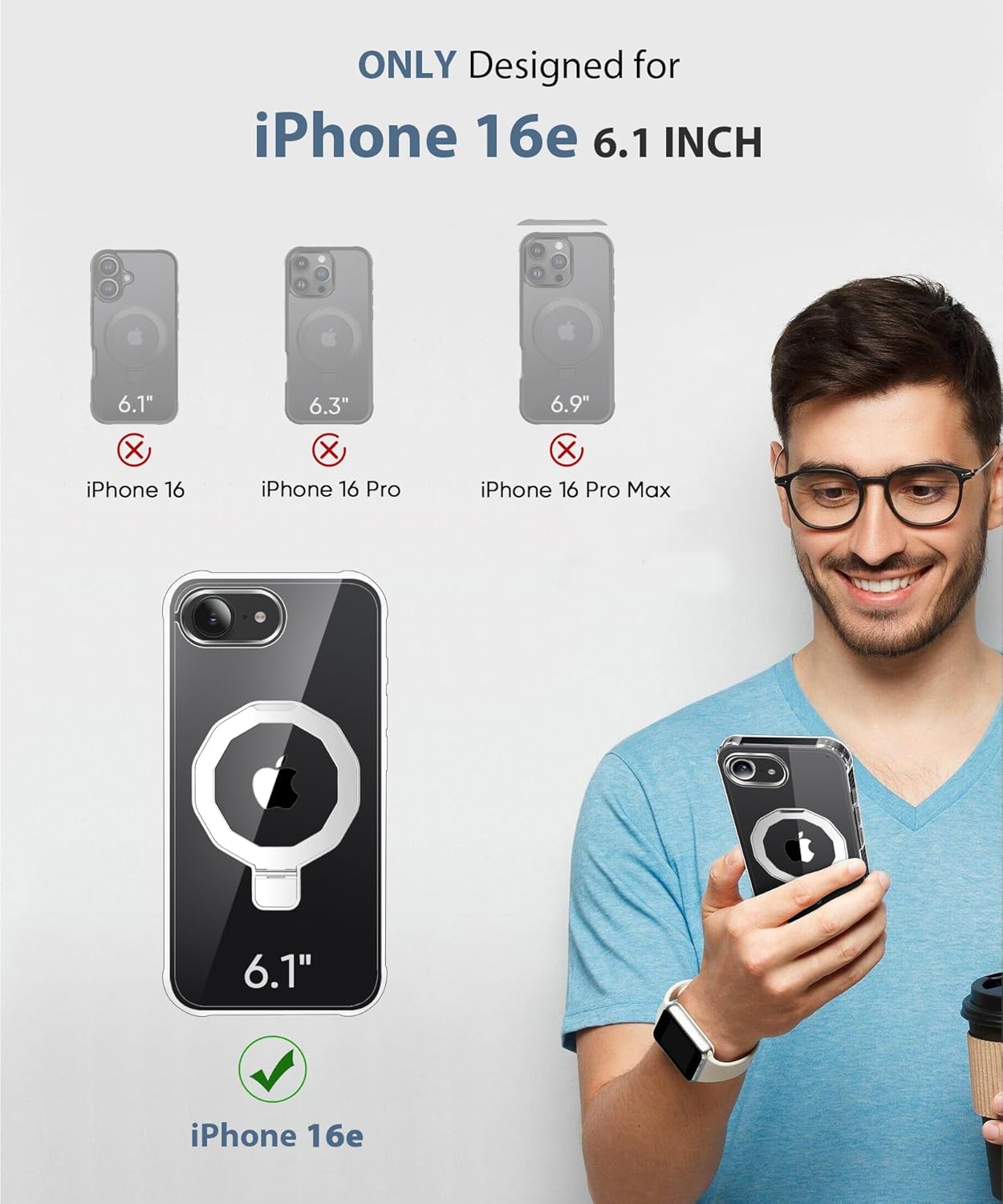 for iPhone 16E Case, with Screen Protector + Camera Lens Protector, Built-in Seamless Stand, [Compatible with MagSafe] Protective Shockproof Phone Case, Cover for iPhone 16E - Clear - Image 2