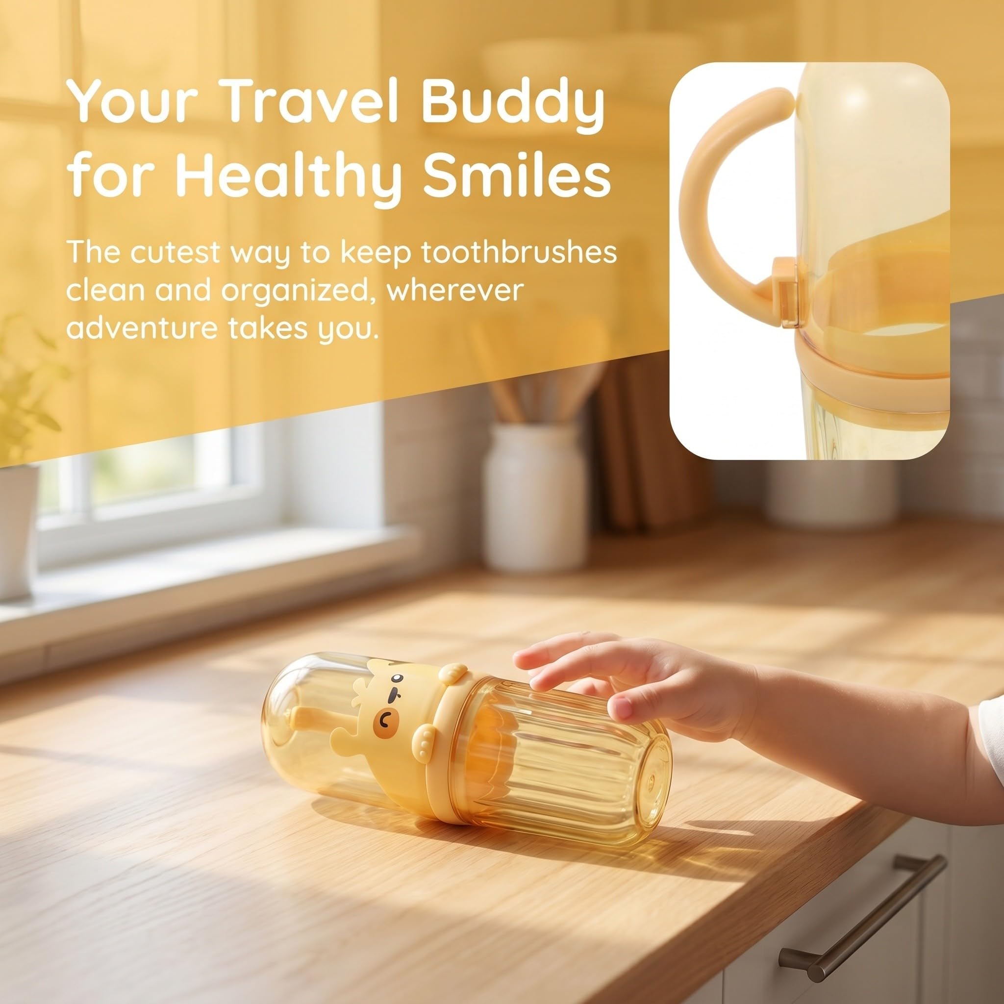 Operitacx Estuche de Viaje para 4 cepillos de Dientes con Vaso para Enjuague - Soporte Desmontable con asa para Pasta de Dientes y Cepillo de con diseño de Dibujos Animados, Ideal para Acampar al