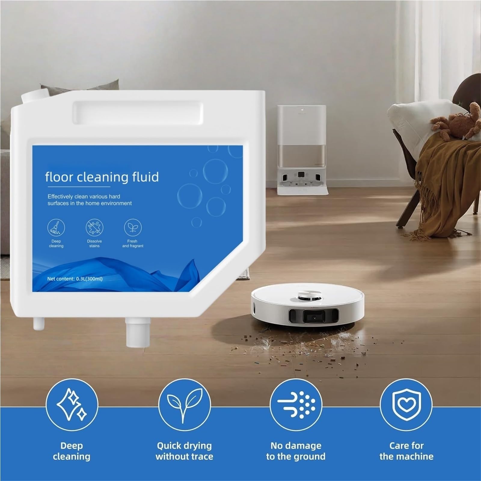 Solución de Limpieza Robot Mopa 300ml, Compatible con Dreame L10 Ultra, L10s Ultra, S10 S10 PRO S10 Plus, Limpiador de Pisos Multisuperficie