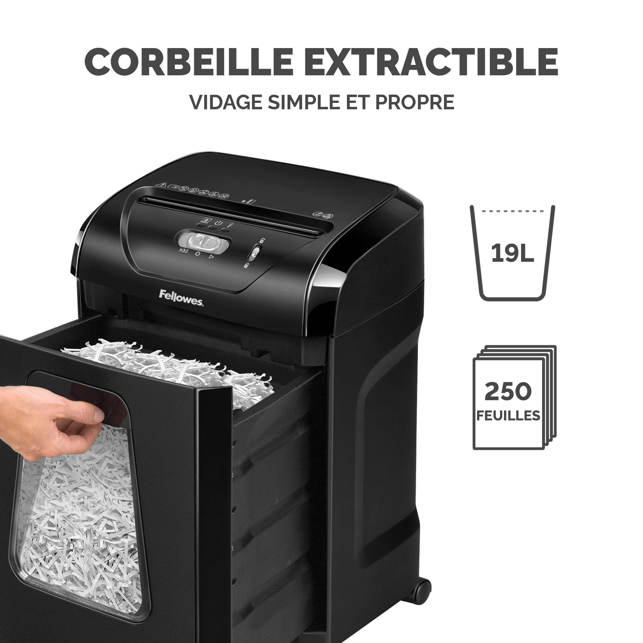 Fellowes FS-15C Destructeur de Documents Coupe Croisée 15 Feuilles P4 Bac 19L Noir