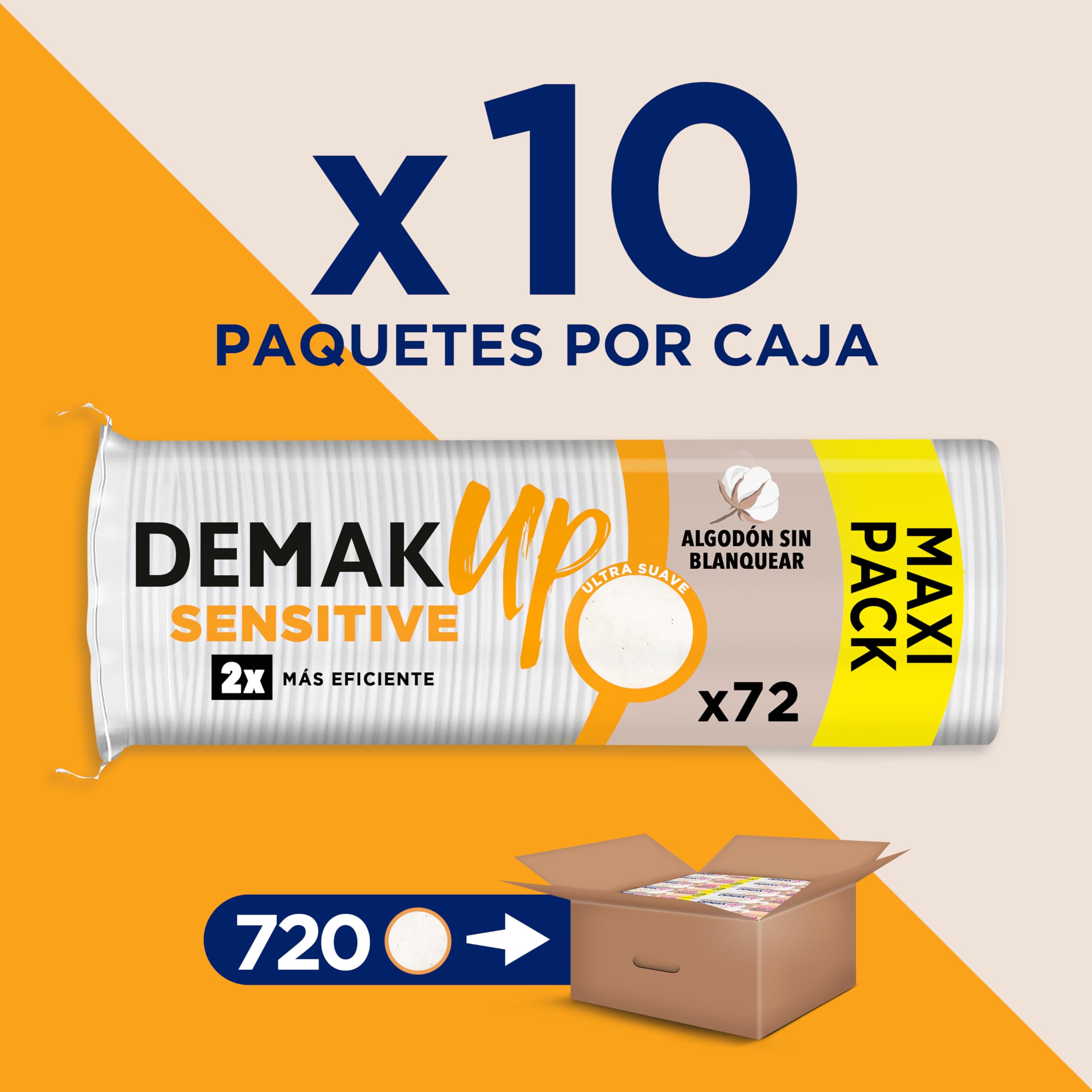 Demak'Up Sensitive - 720 Discos Desmaquillantes Redondos de Algodón Natural Sin Blanquear - 10x72 Unidades