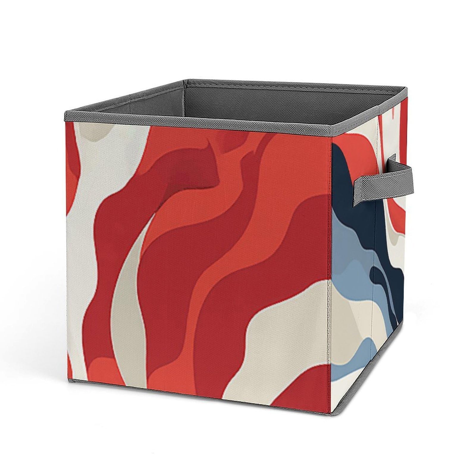 Khauerbc Style Red And White Fabric Bins With Double Handles.storage Basket Is Cube Collapsible Organizers.square Baskets For Organization, Closet, Shelves, Offices, Toys.