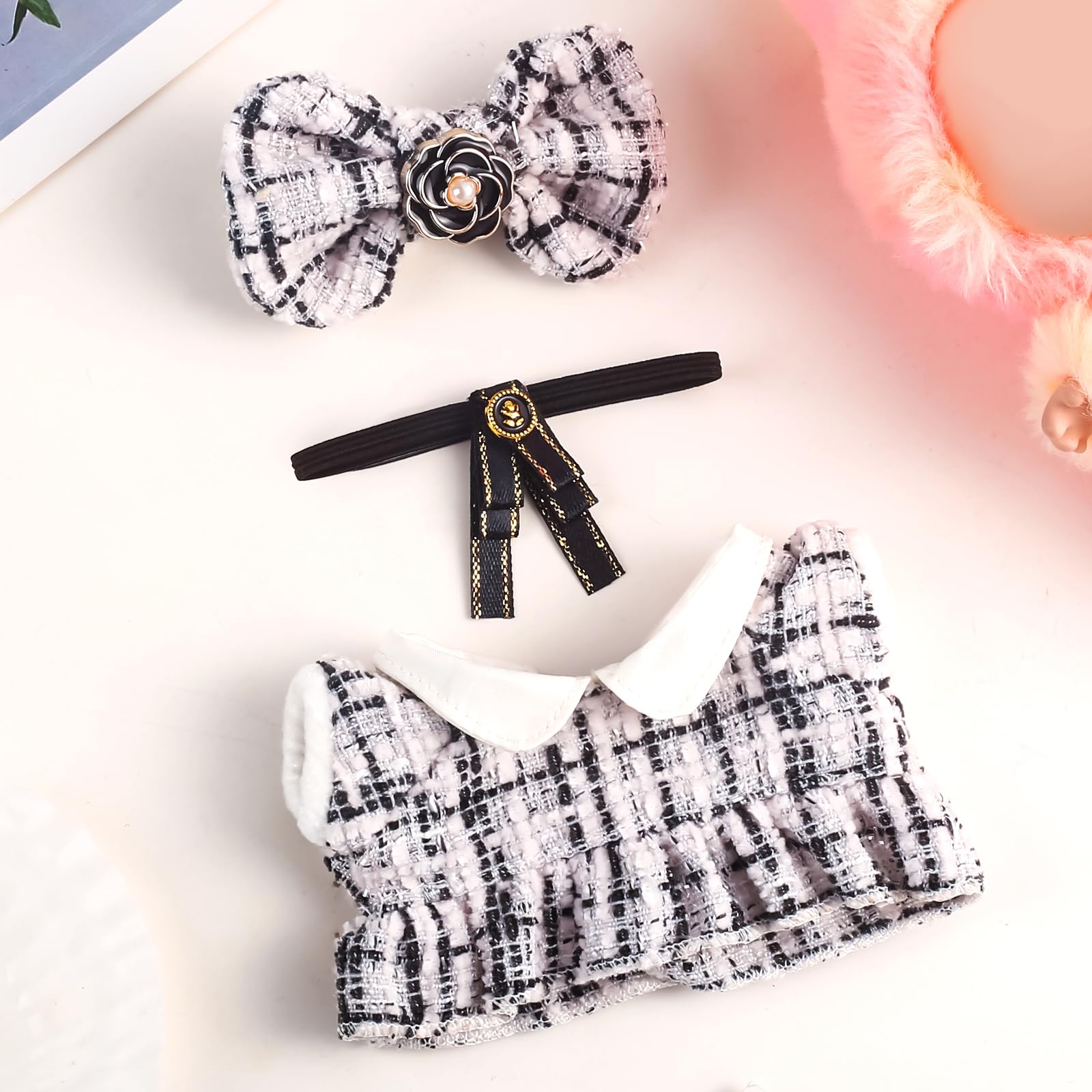 Chritice 3PCS Doll Clothes for Doll,Compatible with Labubu,Cute Vinyl Plush Toy Outfit Set Accessories for 17CM Dolls,1 Bow,Tie & Dress,No Dolls - Image 2