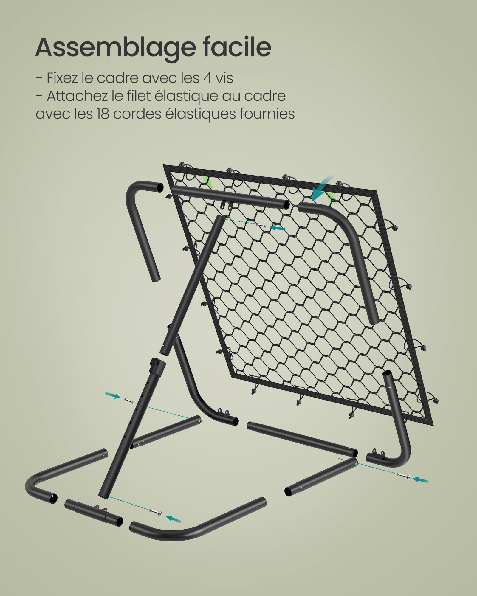 SONGMICS But de Football pour Enfants, Portable, Cadre en Acier, Réglable en Angle, Noir d'Encre
