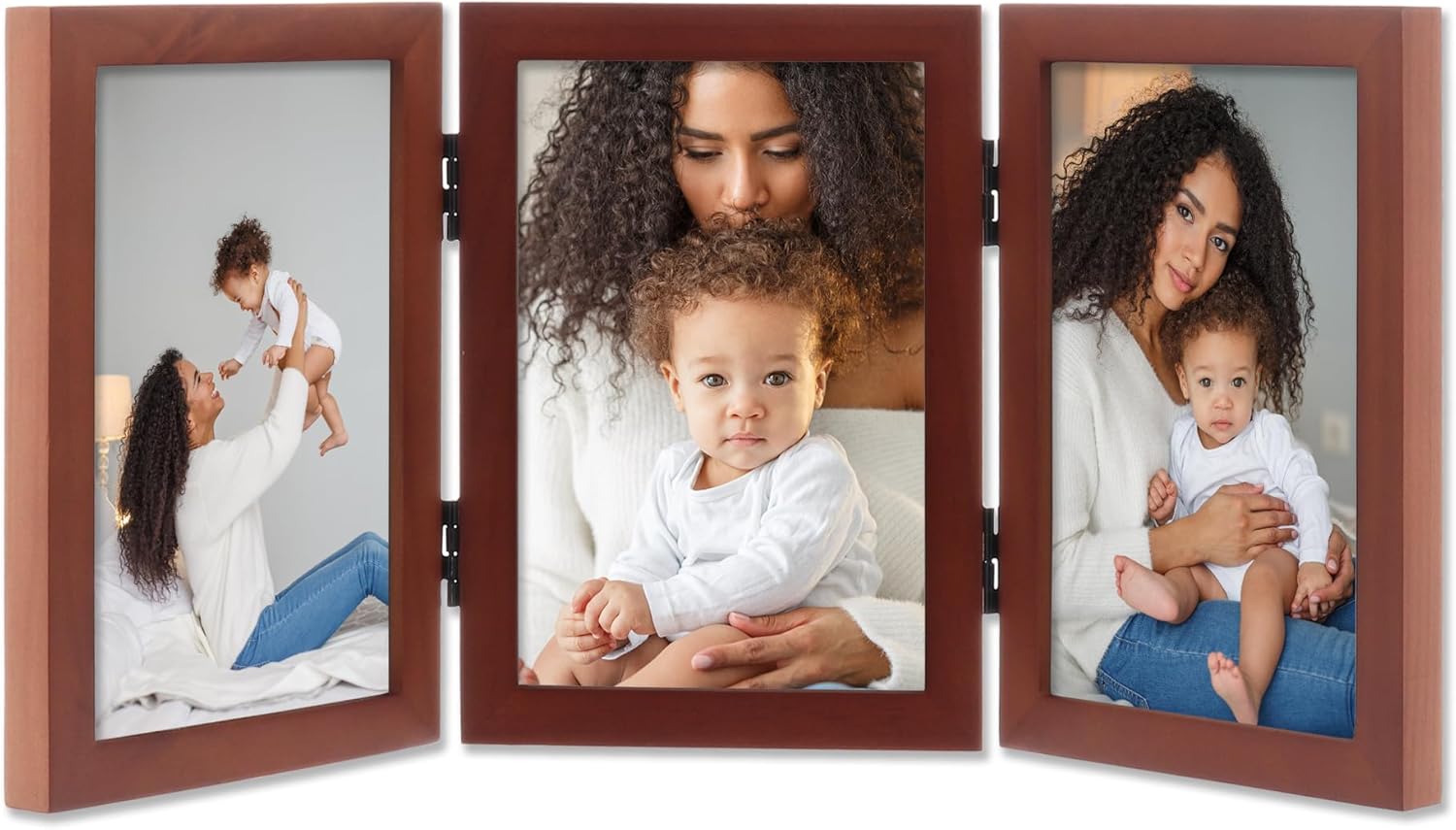 Lawrence Frames Hinged Triple Walnut Wood Picture Frame, Gallery Collection, 4 by 6-Inch