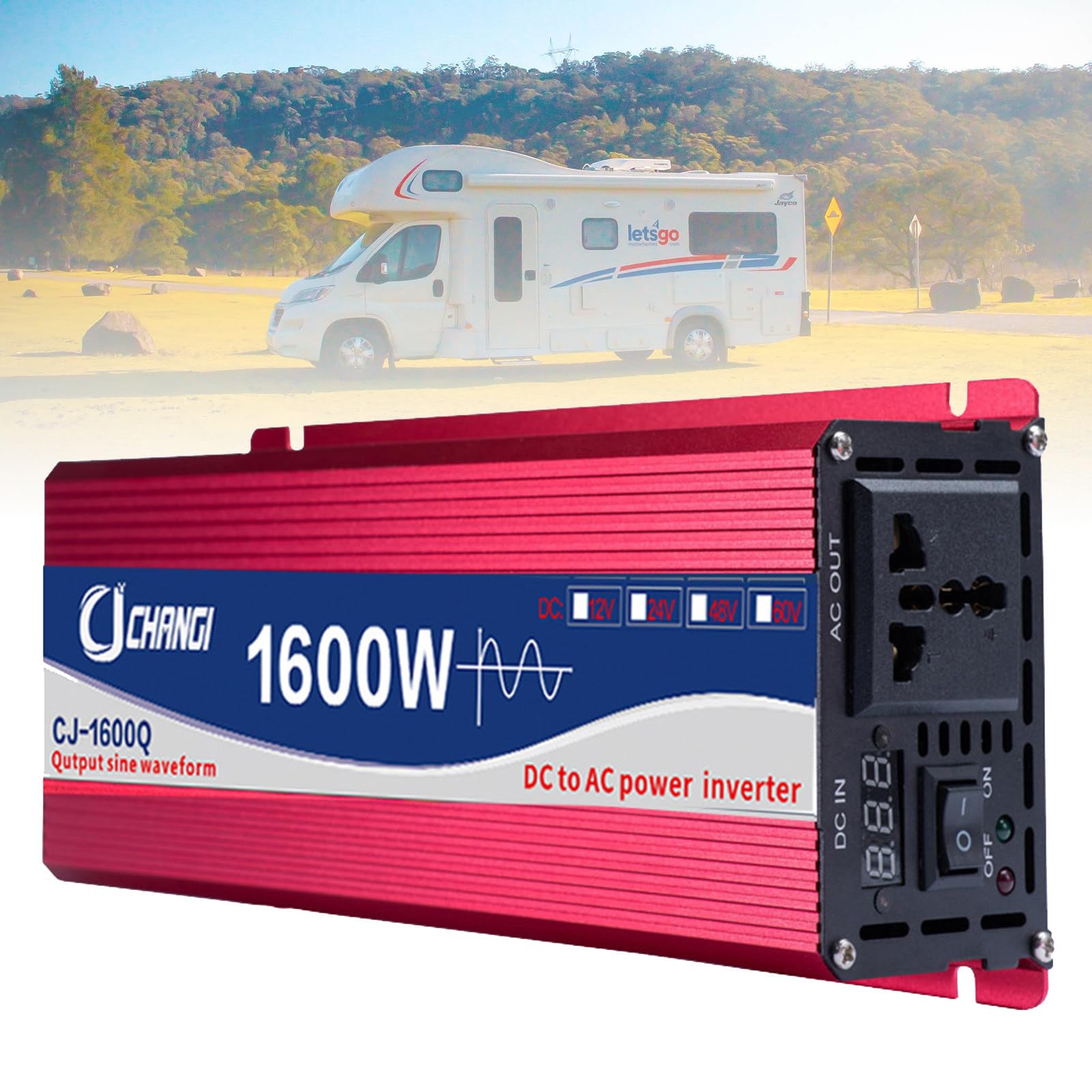 Konwerter sinusoidalny 1600 W/2200 W/3000 W, z cyfrowym wyświetlaczem LED + 1 x gniazdo uniwersalne DC (12/24/48/60 V) na AC (110/220 V), do samochodów osobowych, ciężarowych, solarnych, 1600 W-48 V