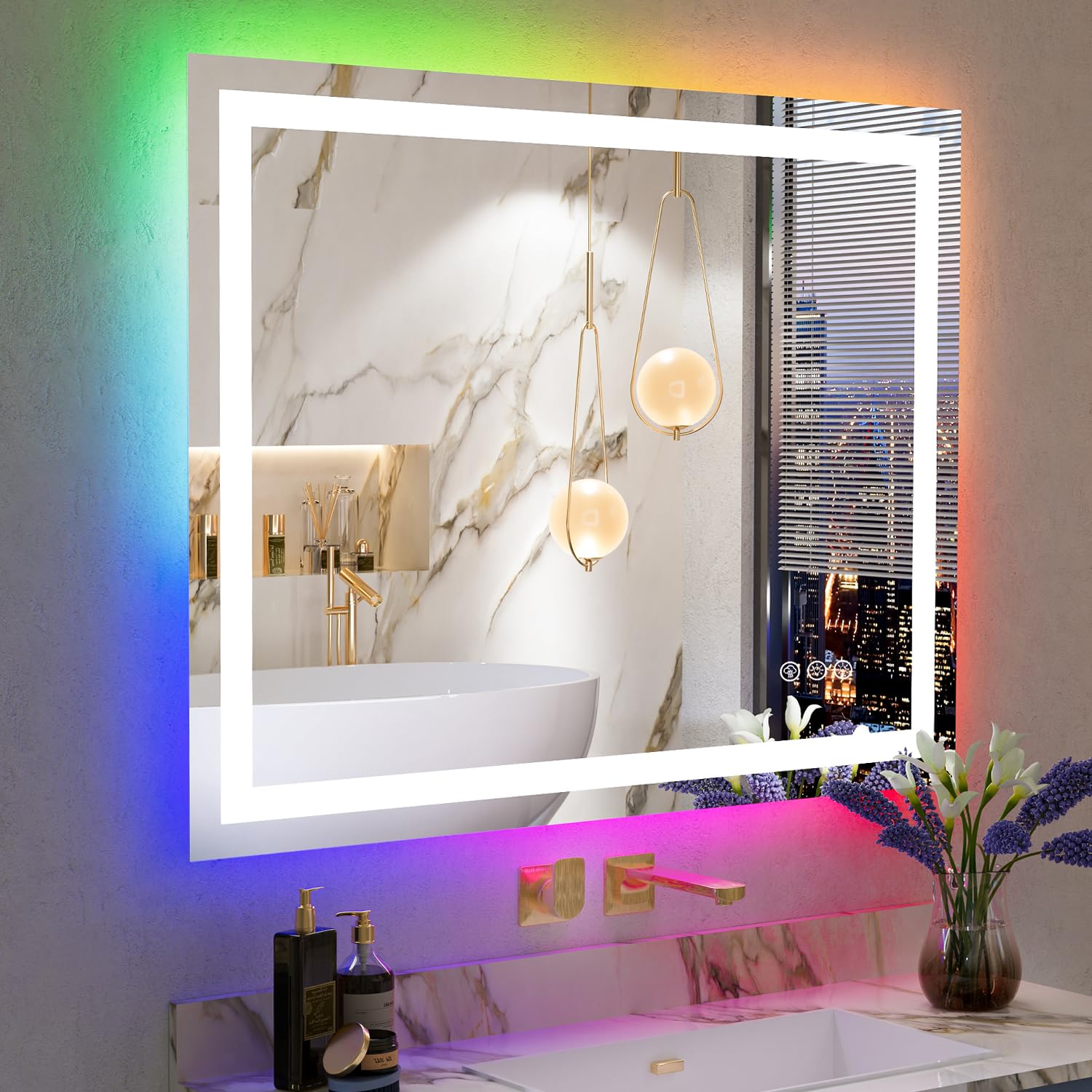48x38 LED Bathroom Mirror with Lights, RGB Backlit Lighted Mirror