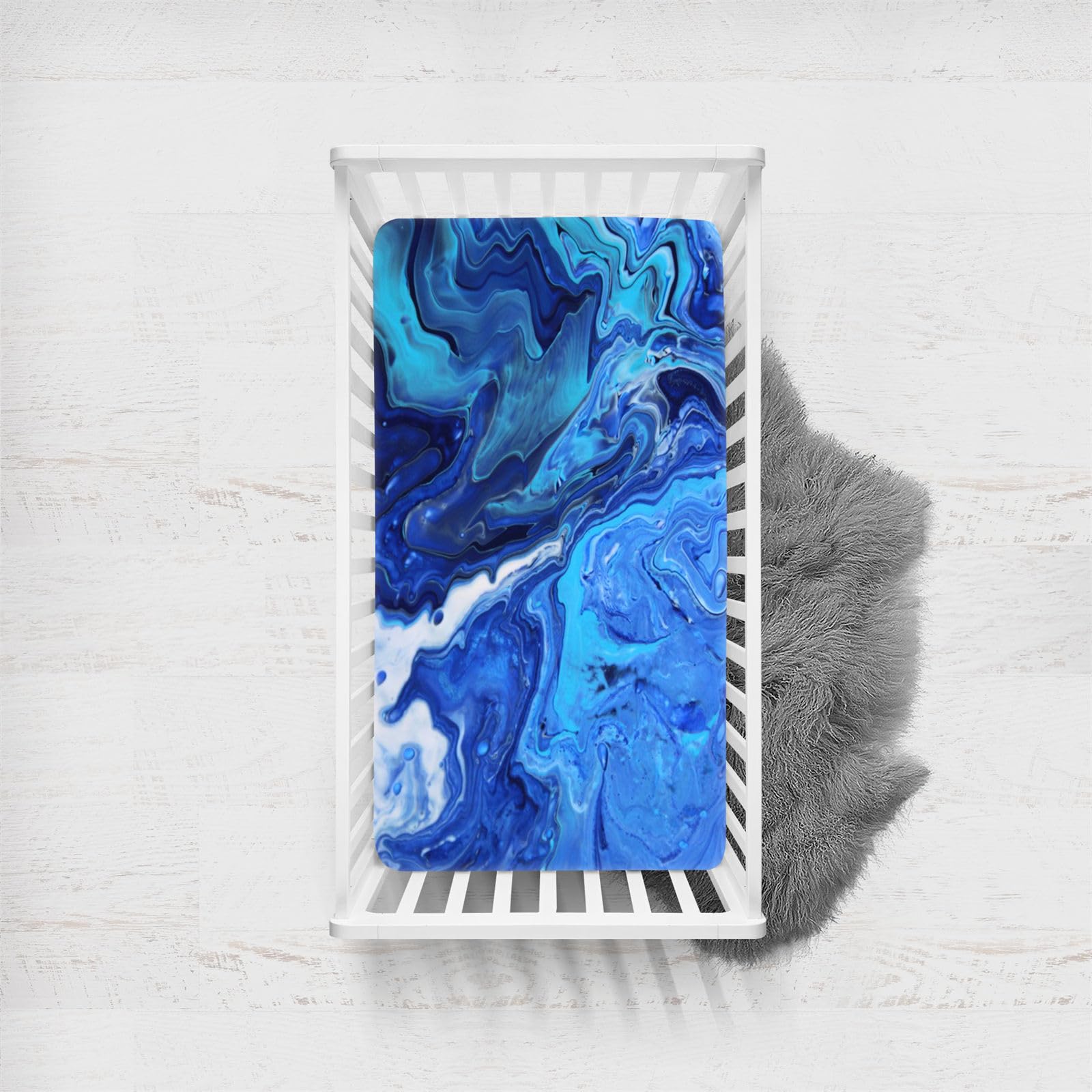Odot Cot Bed Fitted Sheets, Stone Grain Marble 3D Print Moses Basket Fitted Sheet Microfibre Crib Fitted Sheets Baby Bed Sheets Bassinet Sheets Cot Bed Mattress Protector (Royal Blue,90x140cm)