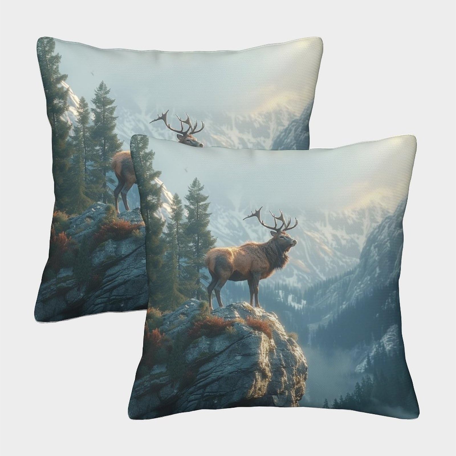 WENNUAN 2 Pack Elk 3D Image Wild Animals Printed Single-sided Cushion Cover 50x50cm